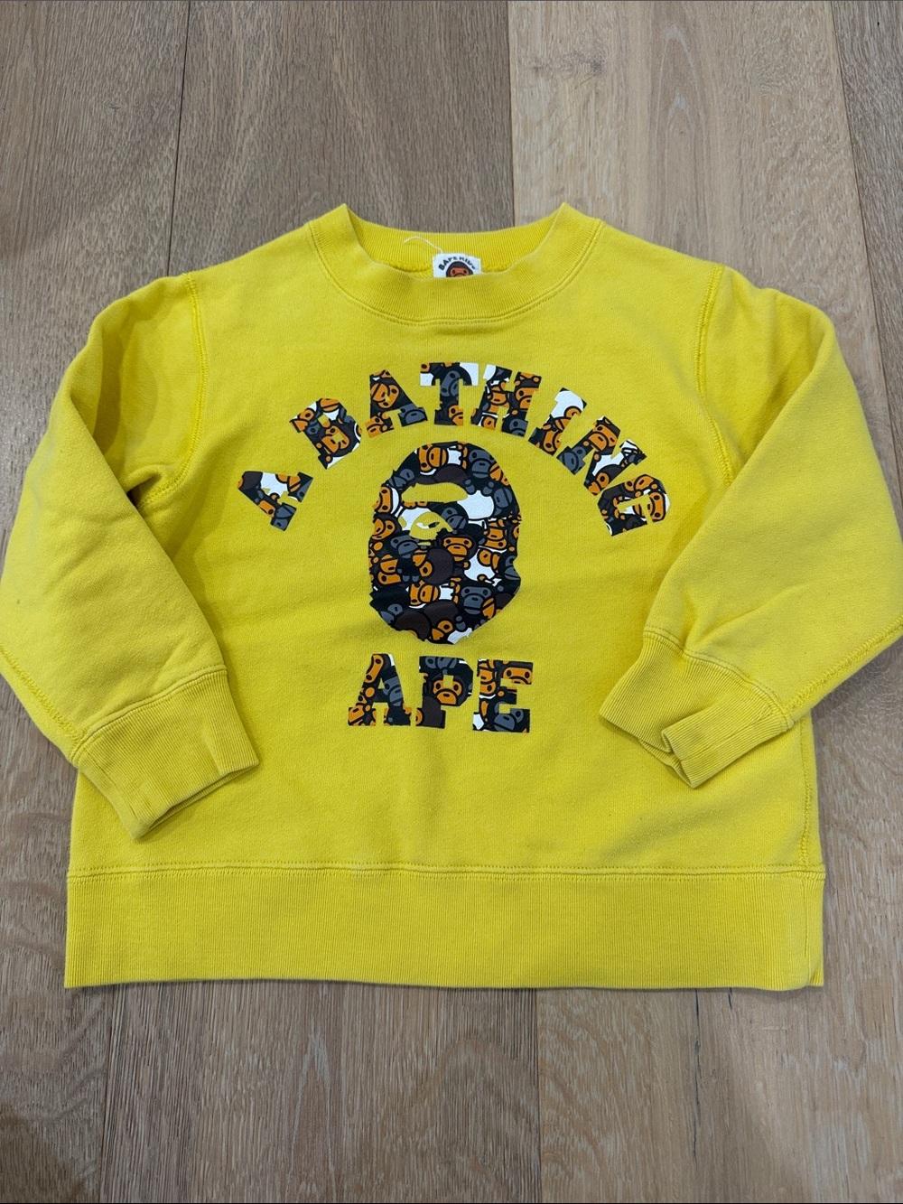Bape Yellow Kids Logo Crewneck Sweatshirt